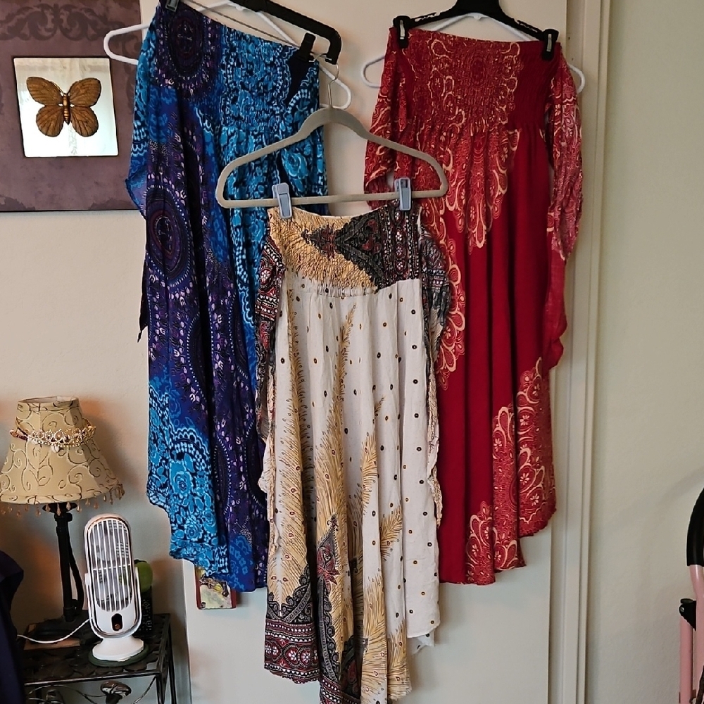Bohemian Strapless Dress Set - Blue, Maroon, Multicolor